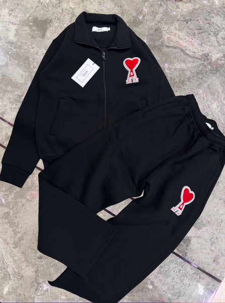 Women Heart Patch Zip-Up Tracksuit Set