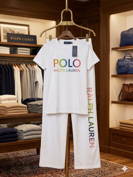 Women Premium Graphic T-Shirt & Lounge Pants Co-Ord Set – White Casual Two-Piece Outfit