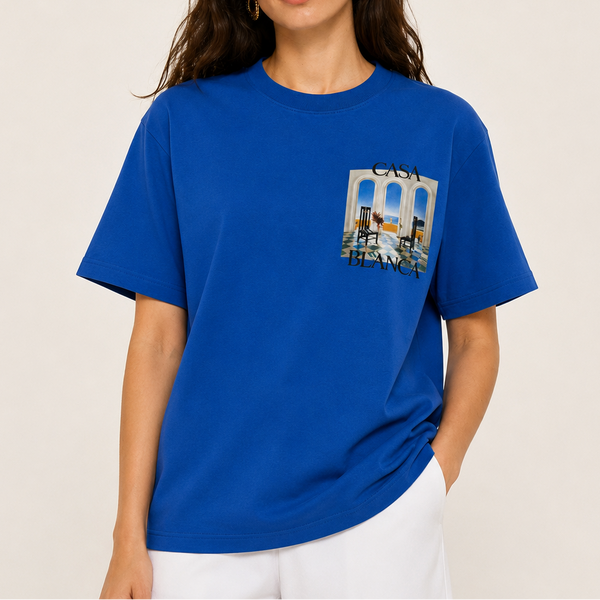 Women Premium Oversized Graphic Print T-Shirt – Soft Casual Half Sleeve Tee (Royal Blue)