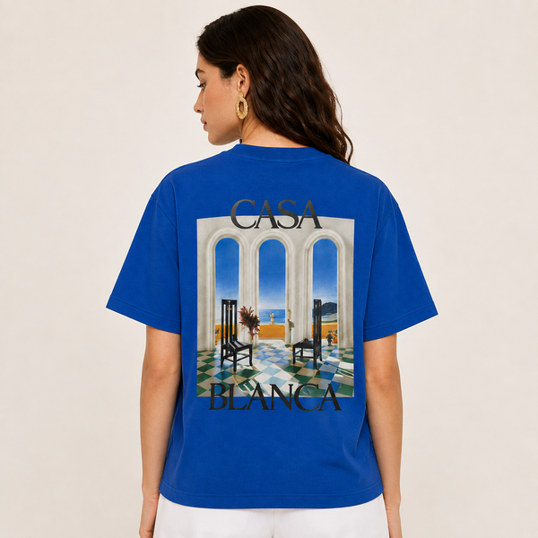 Women Premium Oversized Graphic Print T-Shirt – Soft Casual Half Sleeve Tee (Royal Blue)