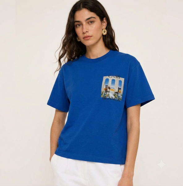 Women Premium Oversized Graphic Print T-Shirt – Soft Casual Half Sleeve Tee (Royal Blue)