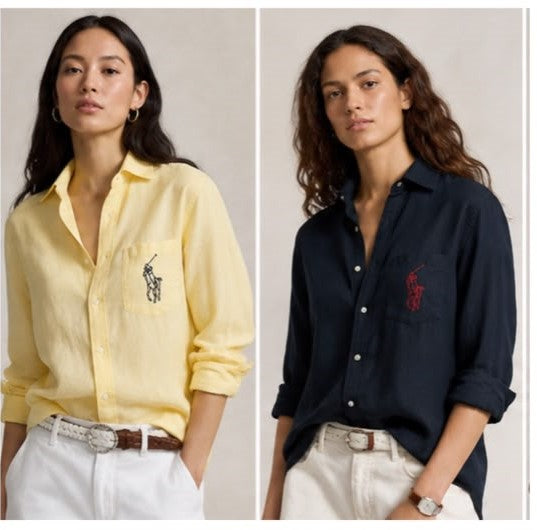 Women Premium Linen Blend Button-Down Shirt – Casual Long Sleeve Pocket Shirt (Pastel Yellow)