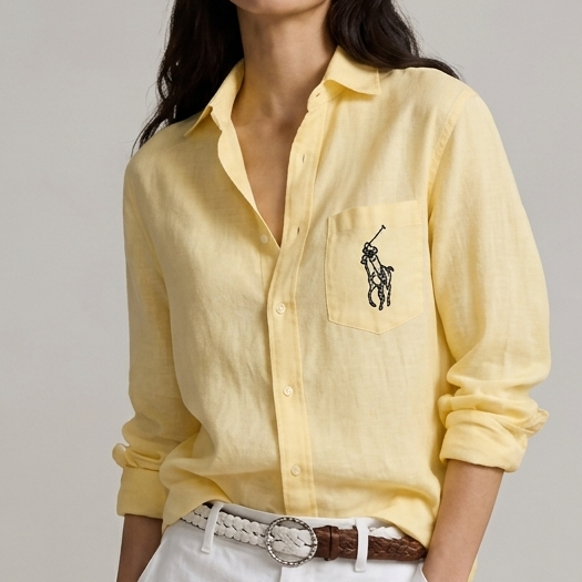 Women Premium Linen Blend Button-Down Shirt – Casual Long Sleeve Pocket Shirt (Pastel Yellow)