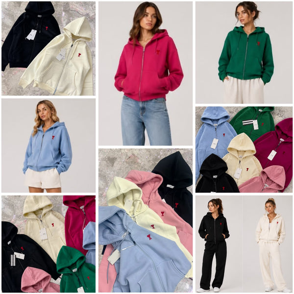 Women Premium Zip-Up Hoodie – Soft Fleece Hooded Sweatshirt with Embroidered Heart Patch