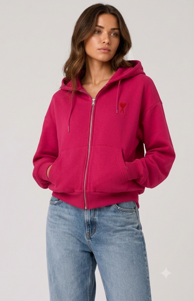 Women Premium Zip-Up Hoodie – Soft Fleece Hooded Sweatshirt with Embroidered Heart Patch