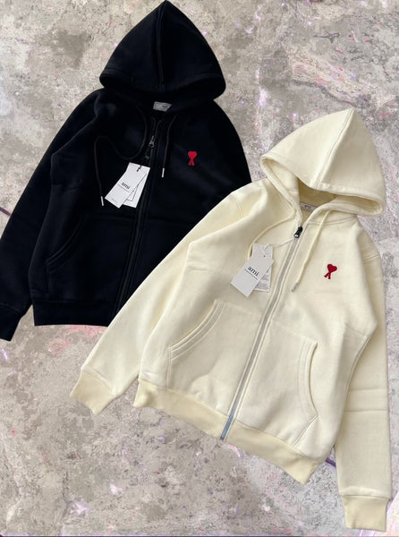 Women Premium Zip-Up Hoodie – Soft Fleece Hooded Sweatshirt with Embroidered Heart Patch