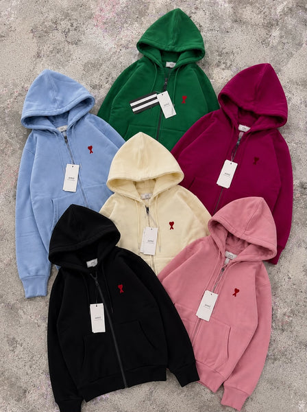 Women Premium Zip-Up Hoodie – Soft Fleece Hooded Sweatshirt with Embroidered Heart Patch