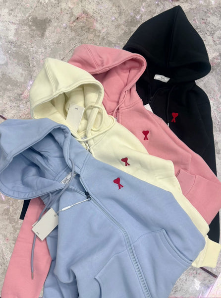 Women Premium Zip-Up Hoodie – Soft Fleece Hooded Sweatshirt with Embroidered Heart Patch