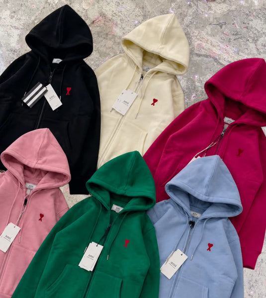 Women Premium Zip-Up Hoodie – Soft Fleece Hooded Sweatshirt with Embroidered Heart Patch