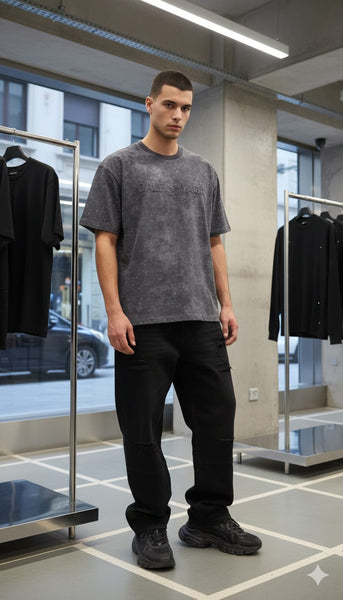Premium Charcoal Grey Graphic T-Shirt for Men – Oversized Casual Streetwear Tee