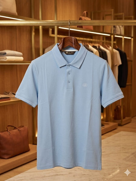 Men Sky Blue Premium Polo T-Shirt | Regular Fit Blend Collared Half Sleeve Polo