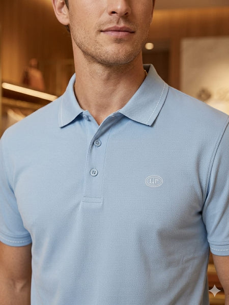 Men Sky Blue Premium Polo T-Shirt | Regular Fit Blend Collared Half Sleeve Polo