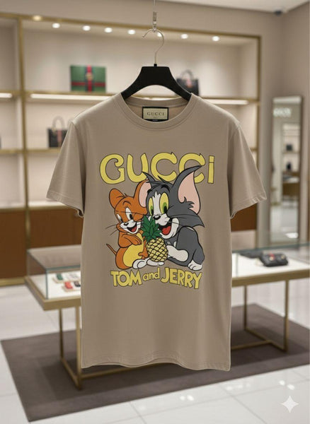 Women Beige Graphic T-Shirt – Cartoon Print Casual Crew Neck Tee