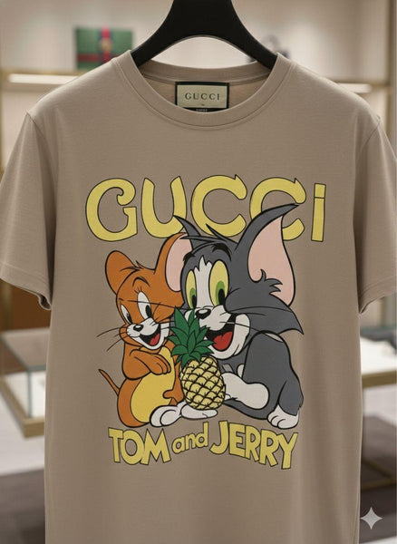 Women Beige Graphic T-Shirt – Cartoon Print Casual Crew Neck Tee