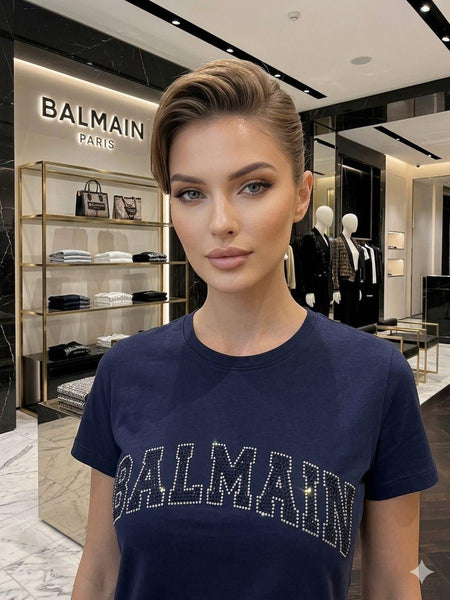 Women Navy Blue Graphic T-Shirt – Premium Casual Crew Neck Tee