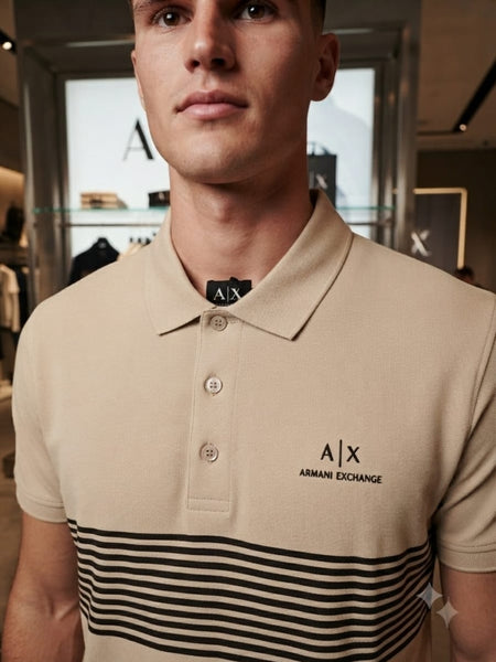 Men Beige Striped Polo T-Shirt | Premium Regular Fit Half Sleeve Polo