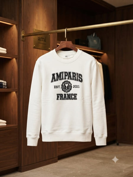 Men White Graphic Sweatshirt – Full Sleeve Crew Neck Casual Pullover