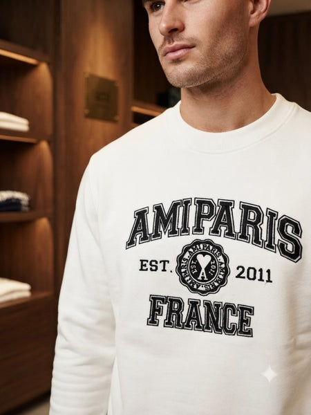 Men White Graphic Sweatshirt – Full Sleeve Crew Neck Casual Pullover