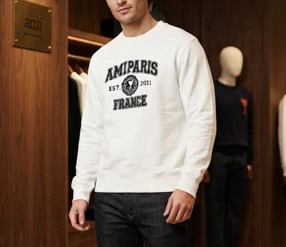 Men White Graphic Sweatshirt – Full Sleeve Crew Neck Casual Pullover