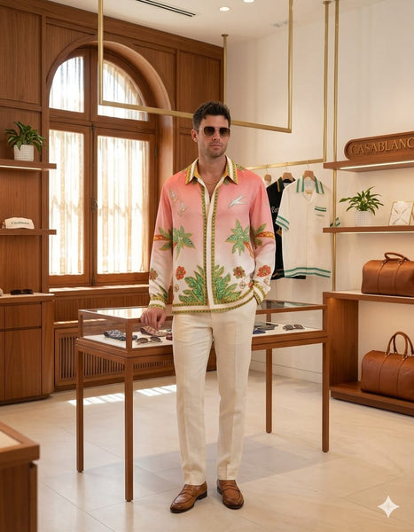 Men Pink Floral Printed Casual Shirt – Full Sleeve Designer Button-Down Shirt