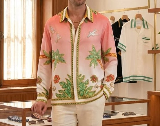 Men Pink Floral Printed Casual Shirt – Full Sleeve Designer Button-Down Shirt