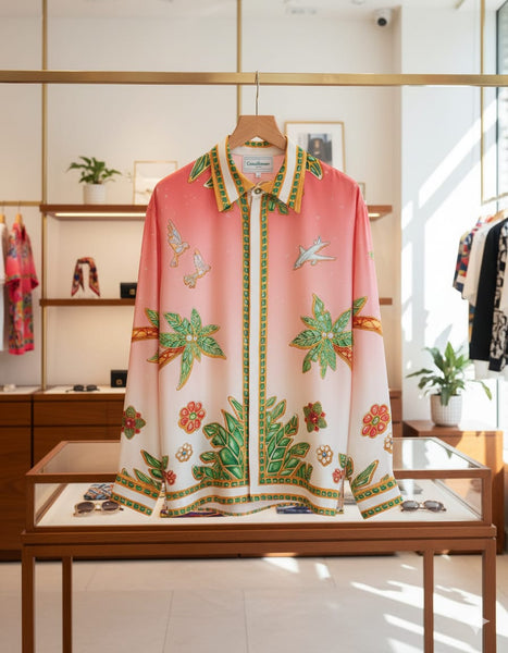 Men Pink Floral Printed Casual Shirt – Full Sleeve Designer Button-Down Shirt