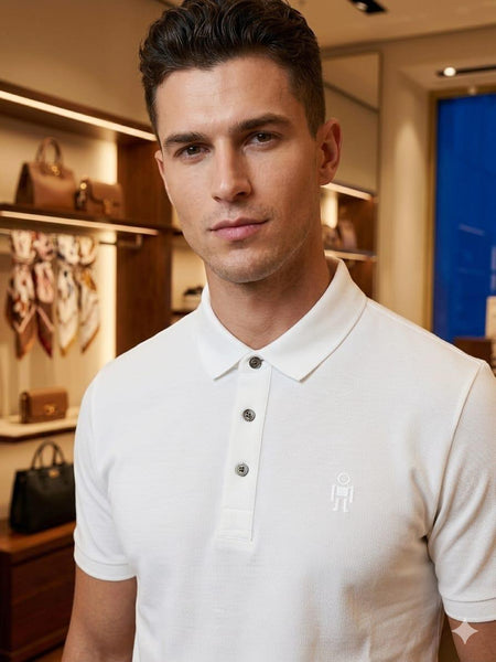 Men Classic White Polo T-Shirt – Short Sleeve Slim Fit Casual Shirt