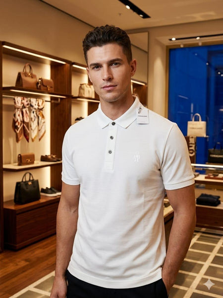 Men Classic White Polo T-Shirt – Short Sleeve Slim Fit Casual Shirt