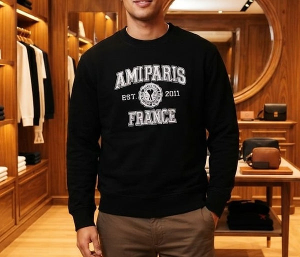 Men Black Graphic Sweatshirt – Full Sleeve Crew Neck Casual Pullover