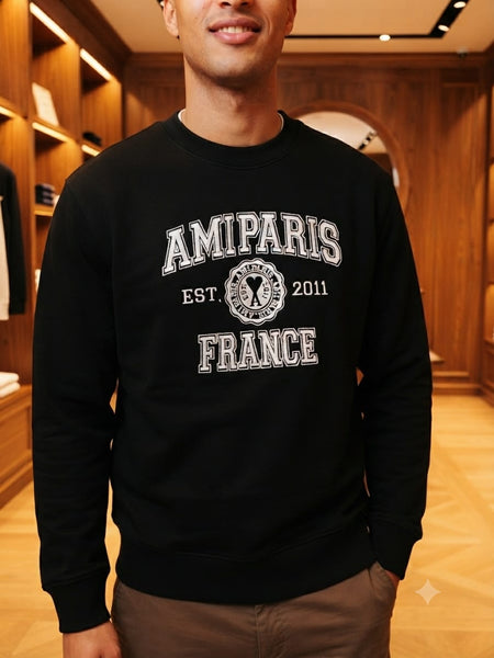 Men Black Graphic Sweatshirt – Full Sleeve Crew Neck Casual Pullover