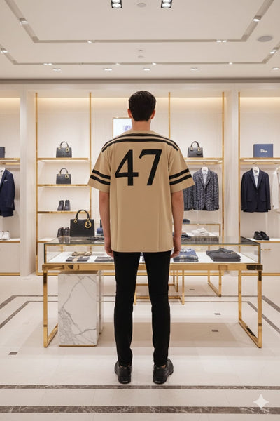Men Beige Graphic T-Shirt – Short Sleeve Crew Neck Casual T-Shirt