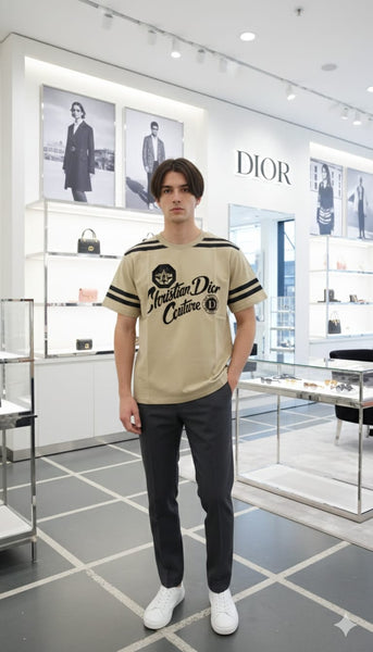 Men Beige Graphic T-Shirt – Short Sleeve Crew Neck Casual T-Shirt