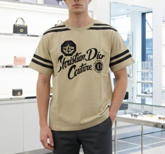 Men Beige Graphic T-Shirt – Short Sleeve Crew Neck Casual T-Shirt