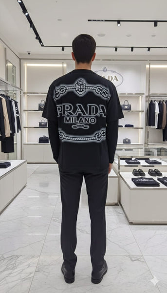 Men Black Oversized T-Shirt – Minimal Logo Short Sleeve Crew Neck Casual Tee
