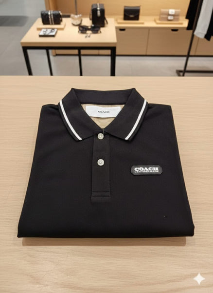 Men Black Polo T-Shirt – Short Sleeve Contrast Collar Casual Shirt