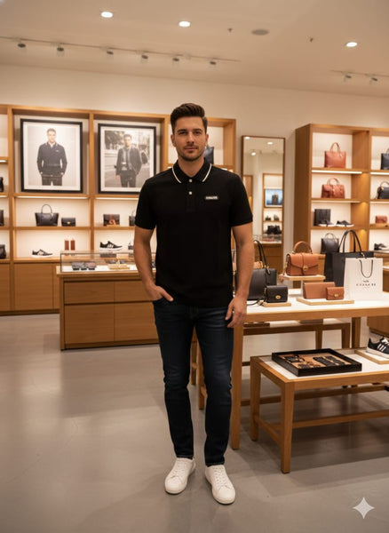 Men Black Polo T-Shirt – Short Sleeve Contrast Collar Casual Shirt