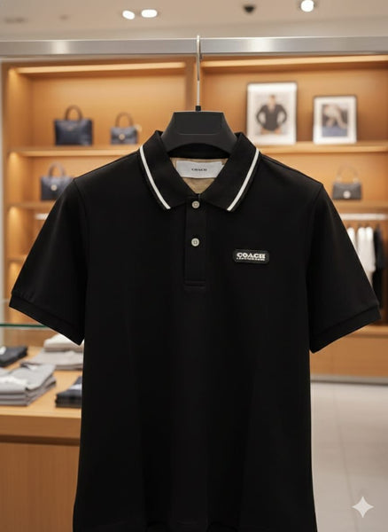 Men Black Polo T-Shirt – Short Sleeve Contrast Collar Casual Shirt
