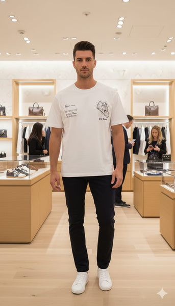 Men White Graphic T-Shirt – Short Sleeve Crew Neck Casual Printed Tee