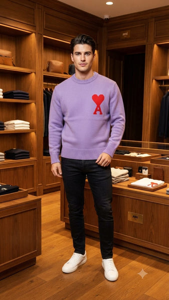 Lavender Knit Sweater with Heart Graphic – Stylish Casual Wear