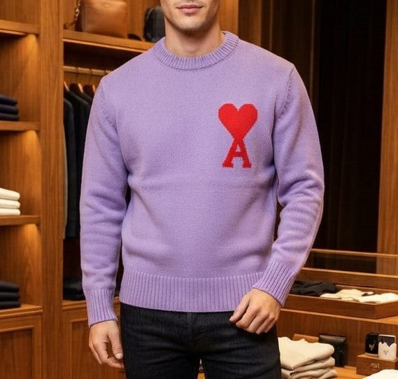 Lavender Knit Sweater with Heart Graphic – Stylish Casual Wear