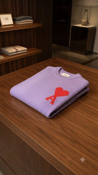 Lavender Knit Sweater with Heart Graphic – Stylish Casual Wear