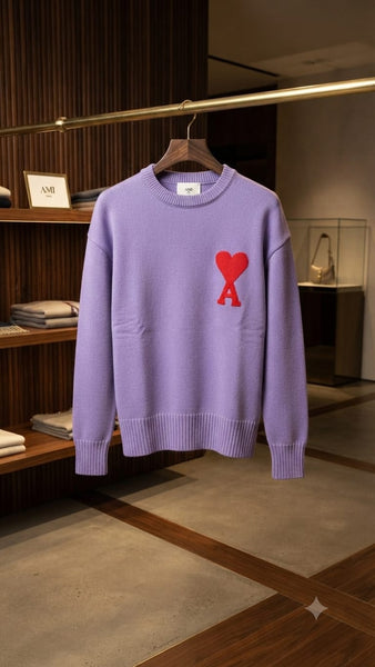 Lavender Knit Sweater with Heart Graphic – Stylish Casual Wear