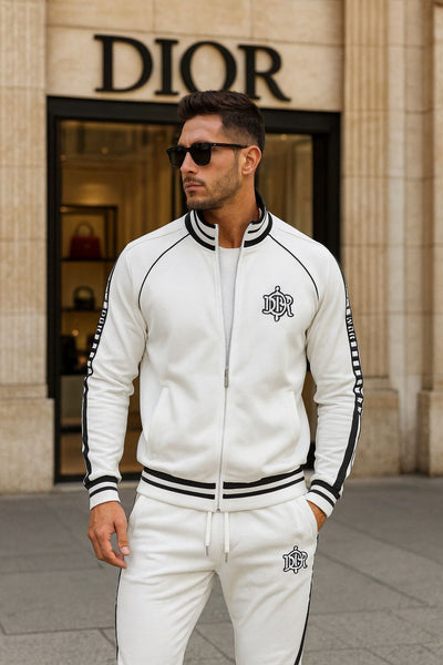 White & Black Contrast Tracksuit Set – Sporty Casual Style
