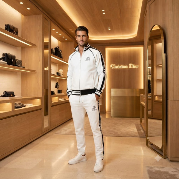 White & Black Contrast Tracksuit Set – Sporty Casual Style