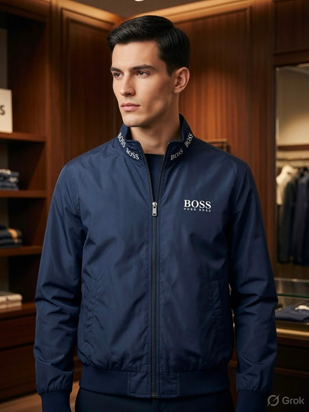 Men Premium Navy Blue Full-Zip Jacket