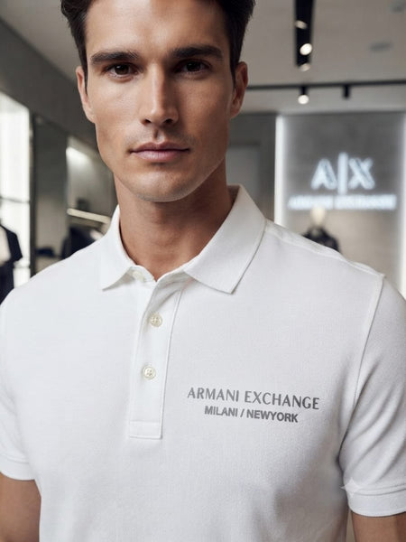 Men’s White Classic Polo T-Shirt with Printed Chest Detail
