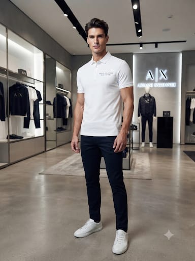 Men’s White Classic Polo T-Shirt with Printed Chest Detail