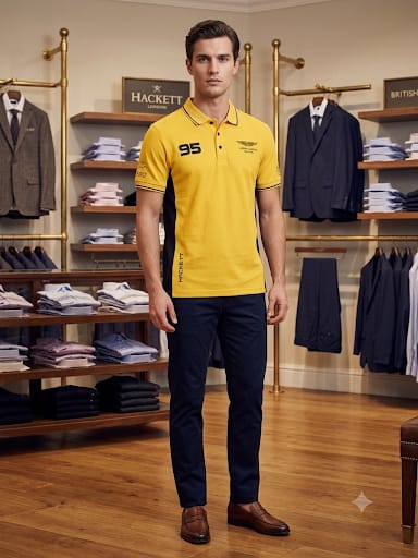 Men Yellow Contrast Collar Polo T-Shirt with Sporty Details
