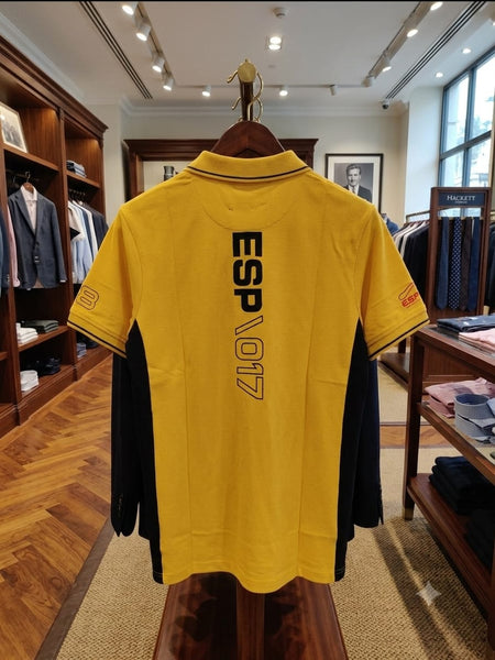 Men Yellow Contrast Collar Polo T-Shirt with Sporty Details