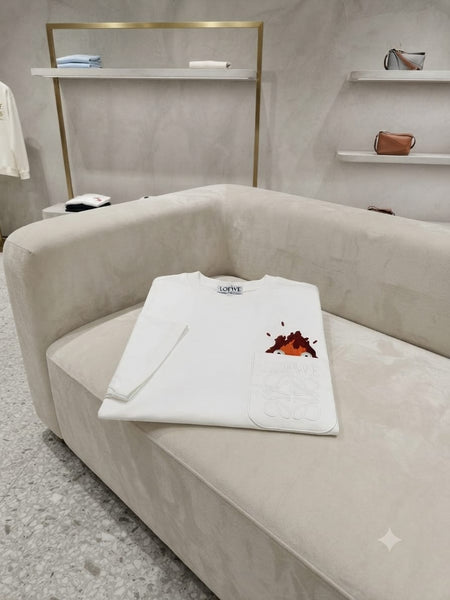 Men White Crew Neck T-Shirt with Printed Chest Pocket